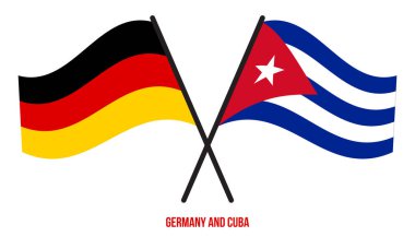 Almanya ve Küba Bayrakları Çapraz ve Sallanan Düz Stil. Resmi Orantı. Renkleri Düzelt.