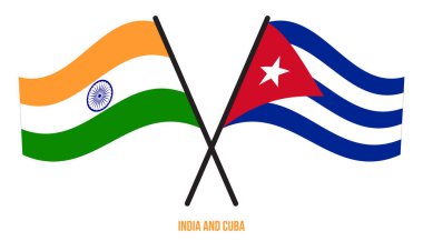 Hindistan ve Küba Bayrakları Çarpıştı ve Sallanan Düz Stil. Resmi Orantı. Renkleri Düzelt.