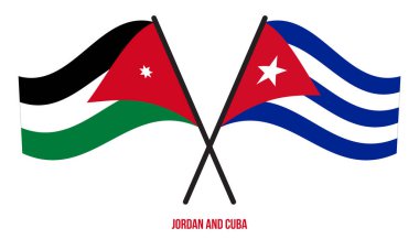 Ürdün ve Küba Bayrakları Çarpıştı ve Sallanan Düz Stil. Resmi Orantı. Renkleri Düzelt.