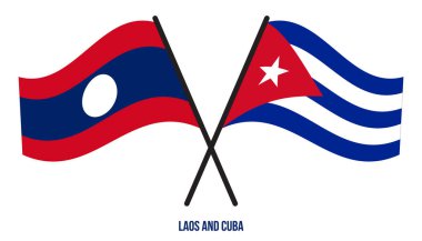 Laos ve Küba Bayrakları Çarpıştı ve Sallanan Düz Stil. Resmi Orantı. Renkleri Düzelt.