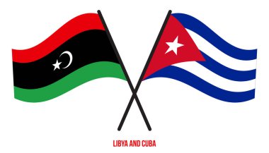 Libya ve Küba Bayrakları Çarpıştı ve Sallanan Düz Stil. Resmi Orantı. Renkleri Düzelt.