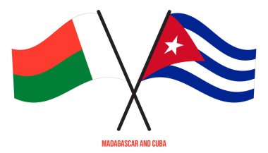Madagaskar ve Küba Bayrakları Çarpıştı ve Sallanan Düz Stil. Resmi Orantı. Renkleri Düzelt.