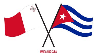 Malta ve Küba Bayrakları Çarpıştı ve Sallanan Düz Stil. Resmi Orantı. Renkleri Düzelt.