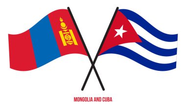 Moğolistan ve Küba Bayrakları Çarpıştı ve Sallanan Düz Stil. Resmi Orantı. Renkleri Düzelt.