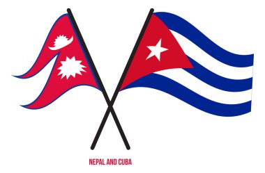 Nepal ve Küba Bayrakları Çarpıştı ve Sallanan Düz Stil. Resmi Orantı. Renkleri Düzelt.