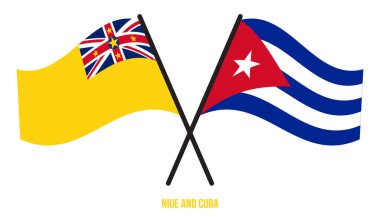 Niue ve Küba Bayrakları Çarpıştı ve Sallanan Düz Stil. Resmi Orantı. Renkleri Düzelt.