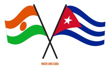 Nijer ve Küba Bayrakları Çarpıştı ve Sallanan Düz Stil. Resmi Orantı. Renkleri Düzelt.