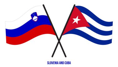 Slovenya ve Küba Bayrakları Çarpıştı ve Sallanan Düz Stil. Resmi Orantı. Renkleri Düzelt.