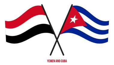 Yemen ve Küba Bayrakları Çarpıştı ve Sallanan Düz Stil. Resmi Orantı. Renkleri Düzelt.