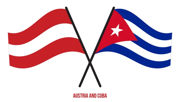 Austria Cuba Flags Crossed Waving Flat Style Official Proportion Correct — Vettoriale Stock