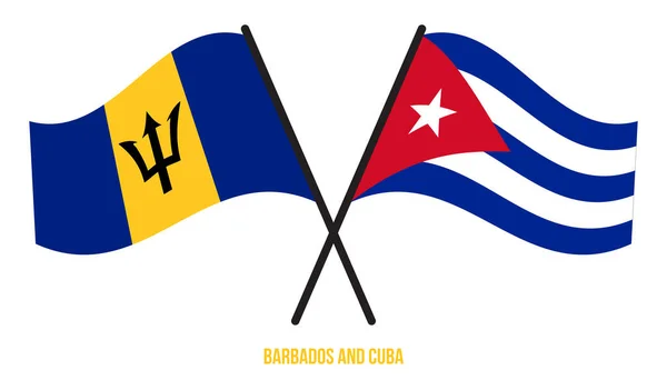 Barbados Cuba Bandiere Attraversato Sventolando Stile Piatto Proporzione Ufficiale Colori — Vettoriale Stock