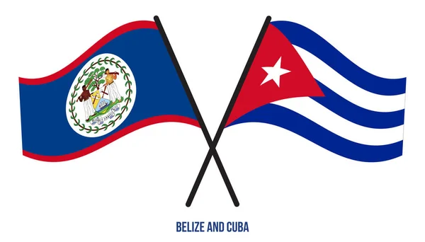 Bandiere Belize Cuba Attraversato Sventolando Stile Piatto Proporzione Ufficiale Colori — Vettoriale Stock