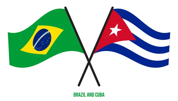 Brazil Cuba Flags Crossed Waving Flat Style Official Proportion Correct — Vettoriale Stock