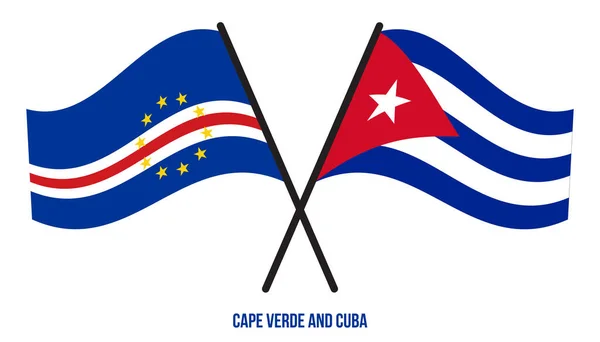 Bandiere Capo Verde Cuba Incrociate Sventolate Stile Piatto Proporzione Ufficiale — Vettoriale Stock
