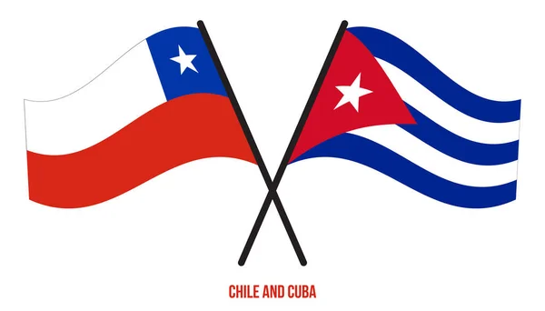 Cile Cuba Bandiere Attraversato Sventolando Stile Piatto Proporzione Ufficiale Colori — Vettoriale Stock