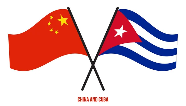 Cina Cuba Bandiere Attraversato Sventolando Stile Piatto Proporzione Ufficiale Colori — Vettoriale Stock