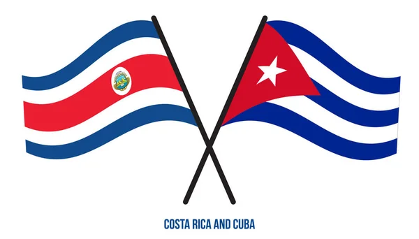 Bandiere Costa Rica Cuba Attraversato Sventolando Stile Piatto Proporzione Ufficiale — Vettoriale Stock