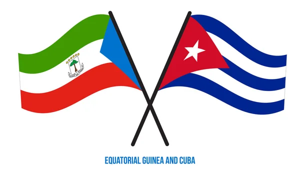 Bandiere Della Guinea Equatoriale Cuba Attraversate Sventolate Stile Piatto Quota — Vettoriale Stock