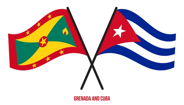 Banderas Granada Cuba Cruzadas Ondeando Estilo Plano Proporción Oficial Colores — Archivo Imágenes Vectoriales