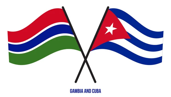 Banderas Gambia Cuba Cruzadas Ondeando Estilo Plano Proporción Oficial Colores — Archivo Imágenes Vectoriales