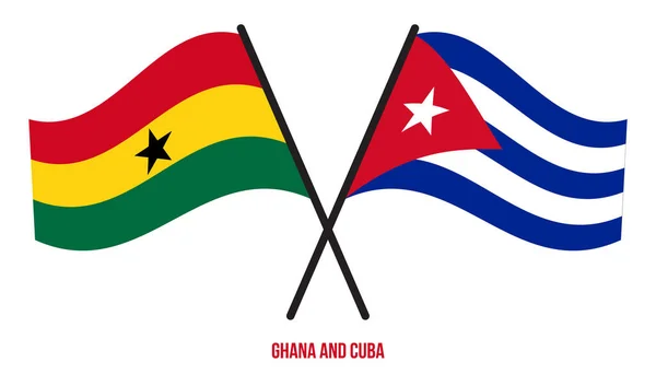 Ghana Cuba Vlaggen Gekruist Zwaaien Vlakke Stijl Officiële Proportie Juiste — Stockvector