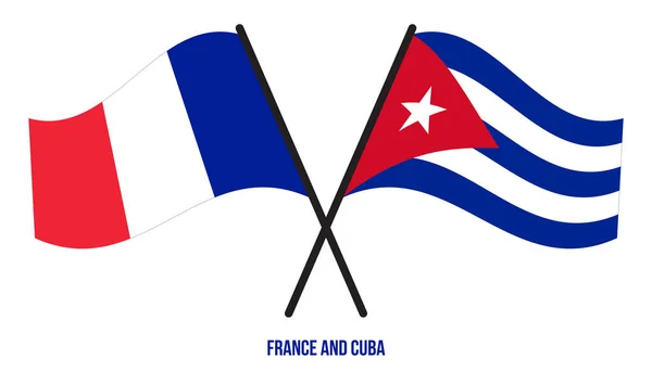 France Cuba Flags Crossed Waving Flat Style Official Proportion Correct — Vettoriale Stock