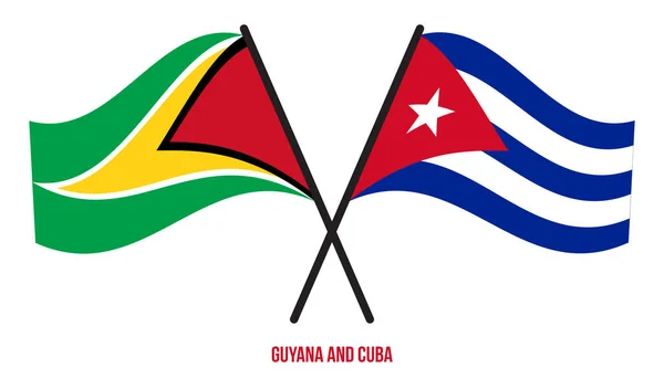 Guyana Cuba Flags Crossed Waving Flat Style Official Proportion Correct — 图库矢量图片
