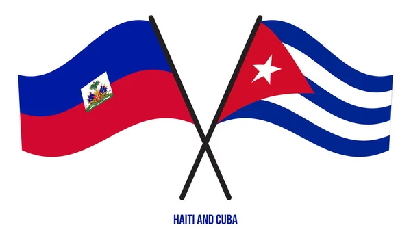 Haiti Cuba Flags Crossed Waving Flat Style Official Proportion Correct — Vettoriale Stock
