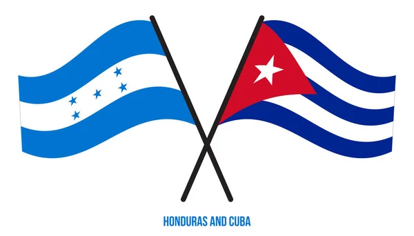 Honduras Cuba Flags Crossed Waving Flat Style Official Proportion Correct — Vettoriale Stock