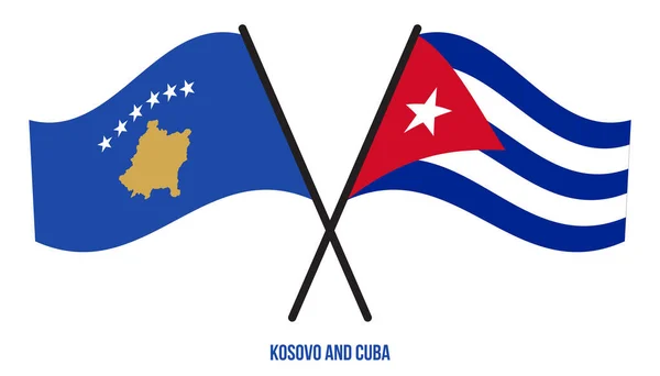 Bandiere Kosovo Cuba Attraversato Sventolando Stile Piatto Proporzione Ufficiale Colori — Vettoriale Stock