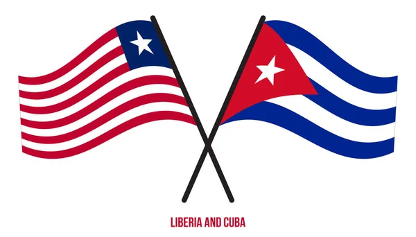 Libérie Kubánské Vlajky Křížily Mávaly Plochým Stylem Oficiální Podíl Opravit — Stockový vektor
