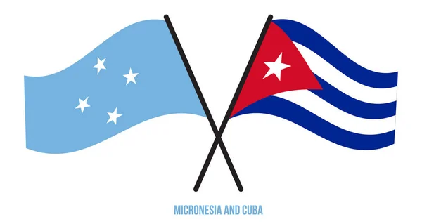 Micronesia Cuba Flags Crossed Waving Flat Style Official Proportion Correct — Vettoriale Stock