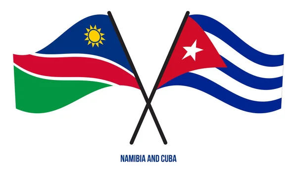 Namibia Cuba Bandiere Attraversato Sventolando Stile Piatto Proporzione Ufficiale Colori — Vettoriale Stock