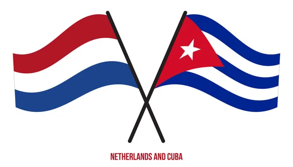 Paesi Bassi Cuba Bandiere Attraversato Sventolando Stile Piatto Proporzione Ufficiale — Vettoriale Stock