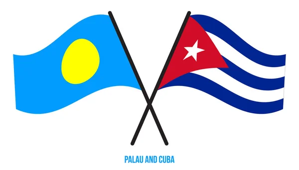 Bandiere Palau Cuba Attraversato Sventolando Stile Piatto Proporzione Ufficiale Colori — Vettoriale Stock