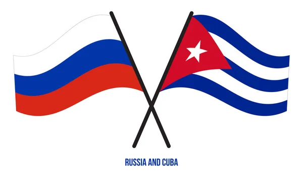 Russia Cuba Bandiere Attraversato Sventolando Stile Piatto Proporzione Ufficiale Colori — Vettoriale Stock