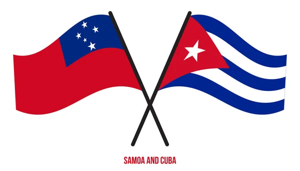 Samoa Cuba Bandiere Attraversato Sventolando Stile Piatto Proporzione Ufficiale Colori — Vettoriale Stock