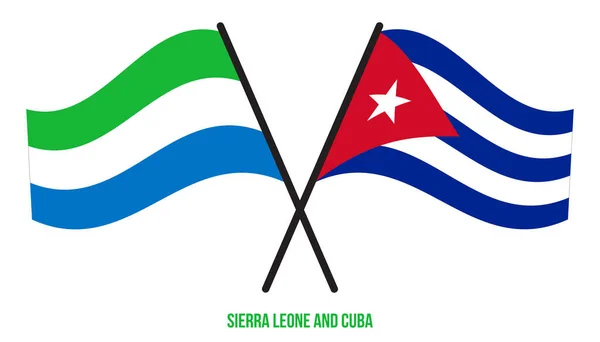Bandiere Sierra Leone Cuba Incrociate Sventolate Stile Piatto Proporzione Ufficiale — Vettoriale Stock