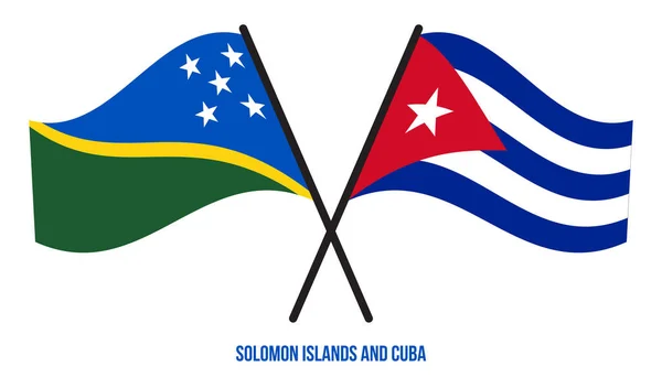 Isole Salomone Cuba Bandiere Attraversato Sventolando Stile Piatto Proporzione Ufficiale — Vettoriale Stock