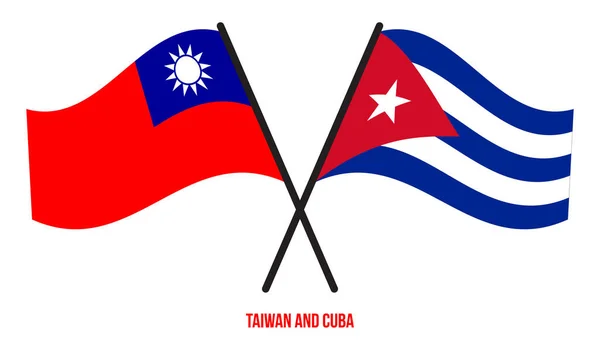 Taiwan Cuba Vlaggen Gekruist Zwaaien Platte Stijl Officiële Proportie Juiste — Stockvector