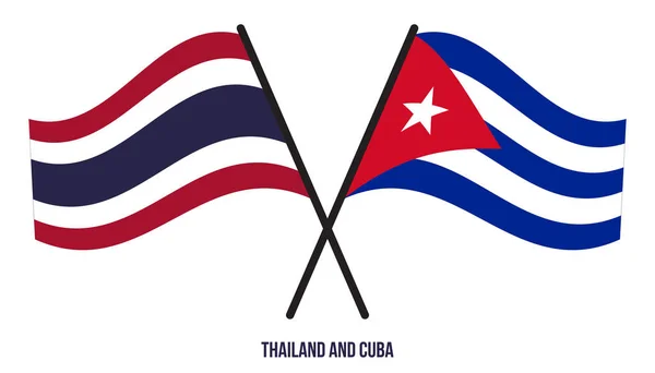 Bandiere Thailandia Cuba Attraversato Sventolando Stile Piatto Proporzione Ufficiale Colori — Vettoriale Stock