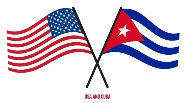 Usa Cuba Flags Crossed Waving Flat Style Official Proportion Correct — Vettoriale Stock
