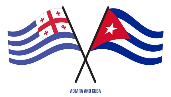 Adjara Cuba Flags Crossed Waving Flat Style Official Proportion Correct — Vettoriale Stock