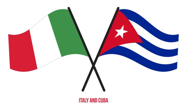 Die Flaggen Italiens Und Kubas Wehten Flachen Stil Offiziell Korrekte — Stockvektor