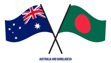 Australia and Bangladesh Flags Crossed And Waving Flat Style. Official Proportion. Correct Colors.