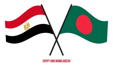 Egypt and Bangladesh Flags Crossed And Waving Flat Style. Official Proportion. Correct Colors.