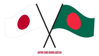 Japan and Bangladesh Flags Crossed And Waving Flat Style. Official Proportion. Correct Colors.