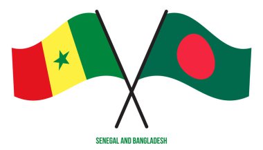 Senegal and Bangladesh Flags Crossed And Waving Flat Style. Official Proportion. Correct Colors.