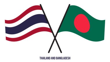 Thailand and Bangladesh Flags Crossed And Waving Flat Style. Official Proportion. Correct Colors.