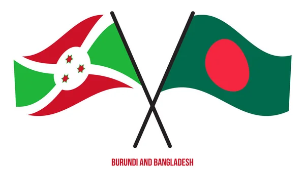 Burundi Bangladesh Flags Crossed Waving Flat Style Official Proportion Correct — 图库矢量图片